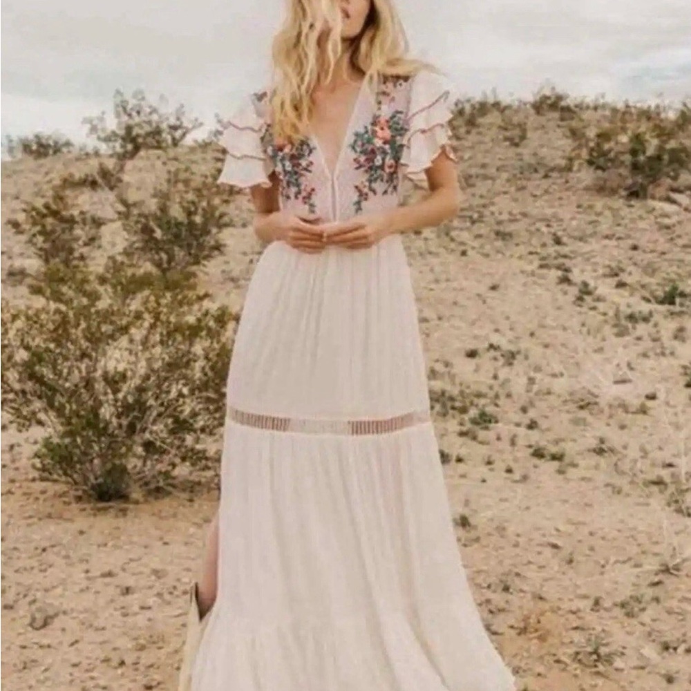 Cleobella Amery White Embroidered Maxi Dress XS